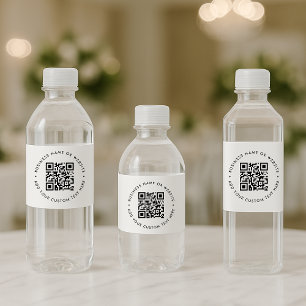 QR-code minimaliseert eenvoudige, witte, schone Waterfles Etiket