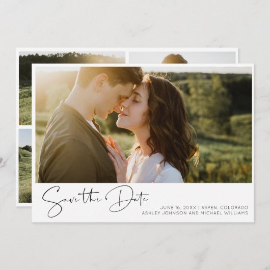 QR Code Minimalist 5 foto Modern Verloving Save The Date (Voorkant / Achterkant)