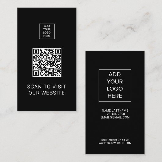 QR Code Minimalist Black Custom Logo Networking Visitekaartje (Voorkant / Achterkant)
