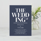 QR-code Minimalistisch Typografie Navy Blue Weddin Kaart (Staand voorkant)