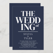 QR-code Minimalistisch Typografie Navy Blue Weddin Kaart (Voorkant / Achterkant)