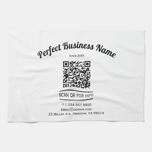 QR-code minimalistisch zwart en wit eenvoudig held Theedoek (Horizontaal)