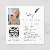 QR-code Minimalistisch zwart-wit en witfoto Vierkante Visitekaartje (Achterkant)