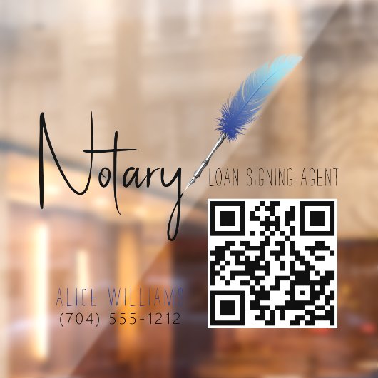 QR-code Minimalistische Blauwe & Witte Notaris Raamsticker (Vel 2)