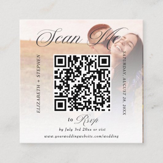 QR-code Minimalistische foto bruiloft RSVP Kaart (Voorkant)