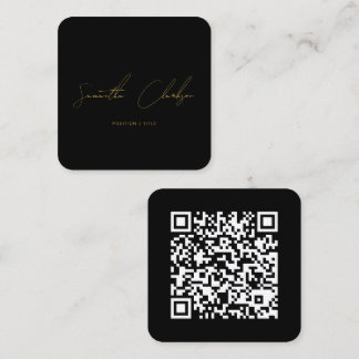 QR-code minimalistische zwarte & gouden handgeschr Vierkante Visitekaartje