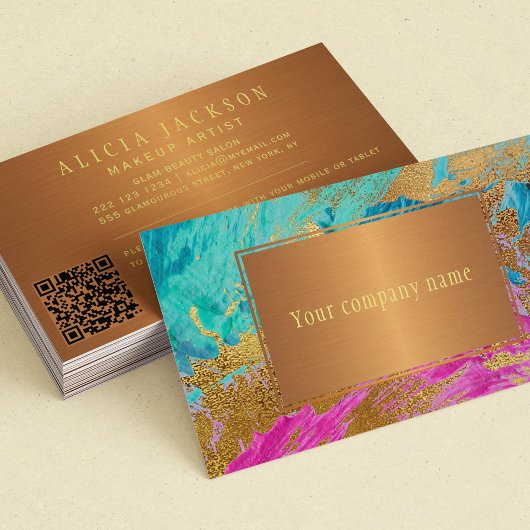 QR CODE modern abstract kopergoud jouw naam Visitekaartje