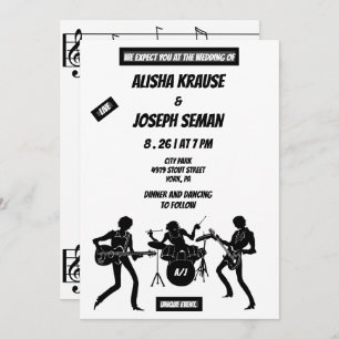 QR Code Modern Black en Withe Music Wedding Kaart