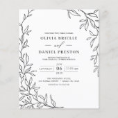 QR-code Modern Black & White Minimal Leaf Wedding (Voorkant)