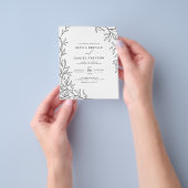 QR-code Modern Black & White Minimal Leaf Wedding Flyer (Hand)