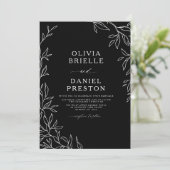 QR-code Modern Black & White Minimal Leaf Wedding Kaart (Staand voorkant)