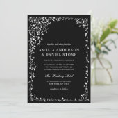 QR-code Modern Black & White Minimal Leaf Wedding Kaart (Staand voorkant)