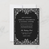 QR-code Modern Black & White Minimal Leaf Wedding Kaart (Voorkant)