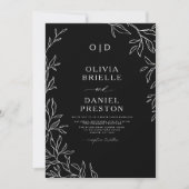 QR-code Modern Black & White Minimal Leaf Wedding Kaart (Voorkant)