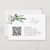 QR Code Modern Boho Greenery Gold Wedding RSVP Kaartje (Voorkant)