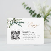 QR Code Modern Boho Greenery Gold Wedding RSVP Kaartje (Staand voorkant)