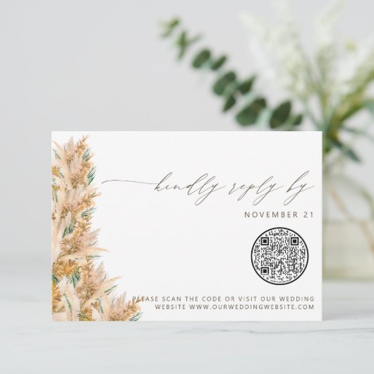 QR-code Modern Boho Pampas Grass Wedding RSVP (Staand voorkant)