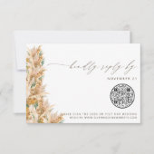 QR-code Modern Boho Pampas Grass Wedding RSVP Kaartje (Voorkant)
