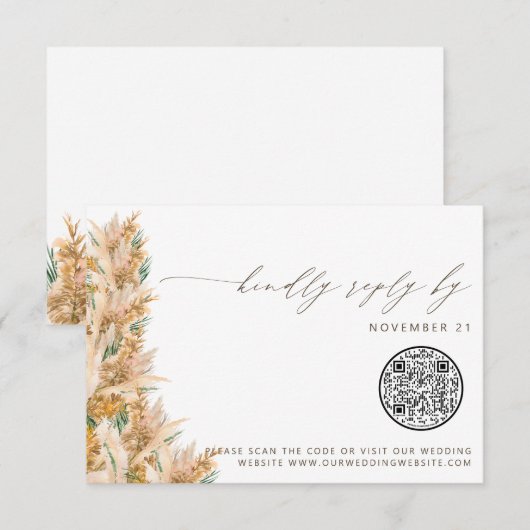 QR-code Modern Boho Pampas Grass Wedding RSVP Kaartje (Voorkant / Achterkant)