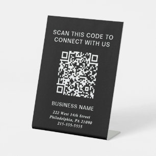 QR Code Modern Business Black Reclamebord Met Voetstuk