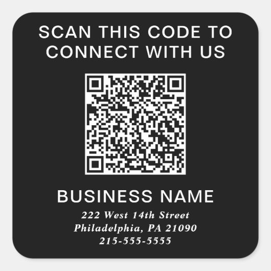 QR Code Modern Business Black Vierkante Sticker (Voorkant)