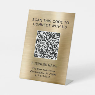 QR-code Modern Business Gold Reclamebord Met Voetstuk
