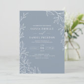 QR-code Modern Dusty Blue Minimal Leaf Wedding Kaart (Staand voorkant)