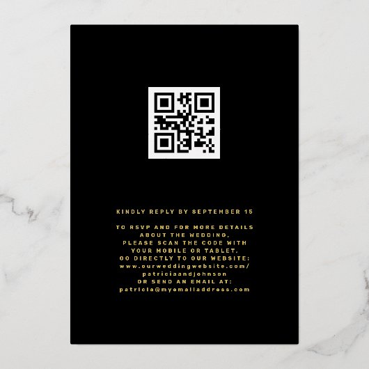 QR code modern elegant goud zwart bruiloft Folie Uitnodiging (Achterkant)