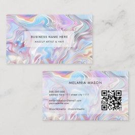 QR Code Modern Elegant Holographic Marble Pastel Visitekaartje