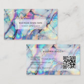 QR Code Modern Elegant Holographic Marble Stone Visitekaartje (Voorkant / Achterkant)