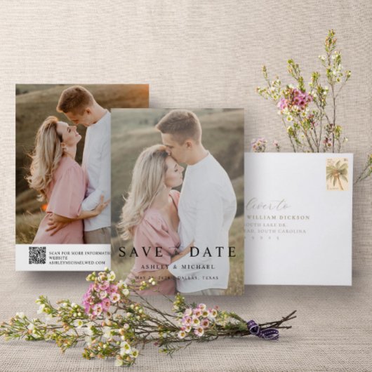 QR Code Modern Elegant Script 2 foto bruiloft Save The Date
