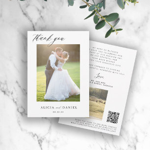 QR CODE modern elegant script foto bruiloft Bedankkaart