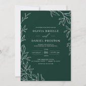 QR Code Modern Emerald Green Minimal Leaf Wedding Kaart (Voorkant)