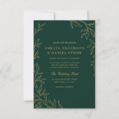 QR Code Modern Emerald Green Minimal Leaf Wedding Kaart (Voorkant)
