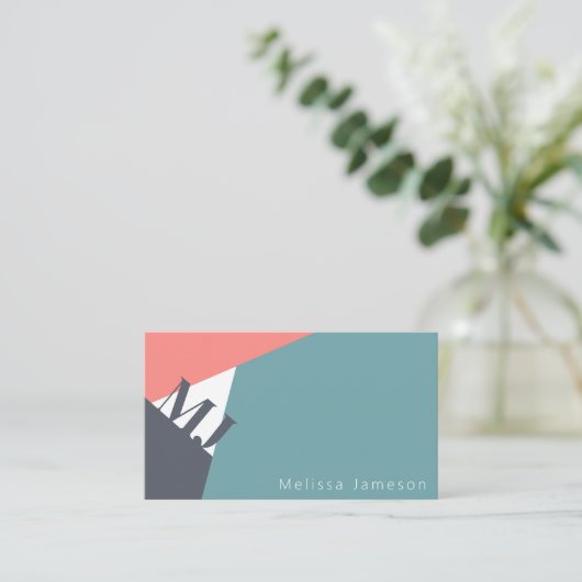 QR-code | modern geometrisch minimalistisch monogr Visitekaartje (Staand voorkant)