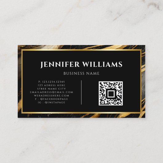 QR-code Modern Gold Black en White marble Visitekaartje (Achterkant)