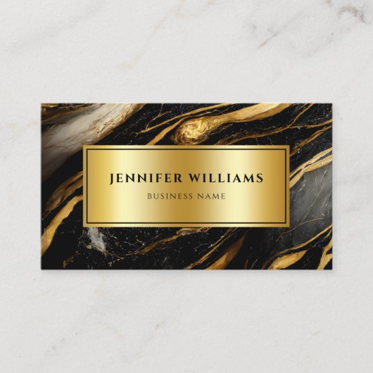 QR-code Modern Gold Black en White marble Visitekaartje (Voorkant)