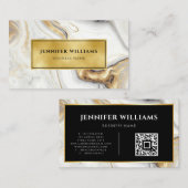 QR-code Modern Gold White marmer Elegant Visitekaartje (Voorkant / Achterkant)