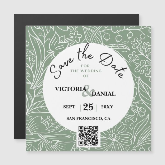 QR-code Modern Green Floral bruiloft (Voorkant / Achterkant)