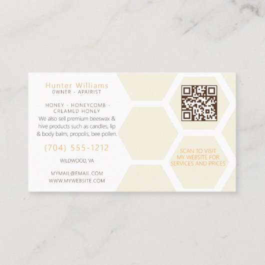 QR-code Modern Honeybee Wreater Apiarist Visitekaartje (Achterkant)