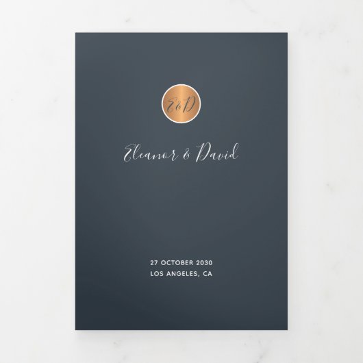 QR CODE modern marinekopergoud trouwuitnodiging Drieluik Aankondiging (Cover)