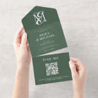 QR Code Modern Minimal Forest Green Wedding