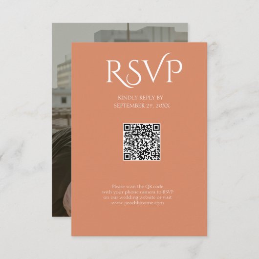 QR Code Modern Minimalistic Bright Copper Wedding RSVP Kaartje (Voorkant / Achterkant)
