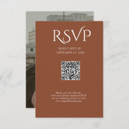 QR Code Modern Minimalistic Deep Copper Wedding RSVP Kaartje