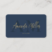 QR Code Modern Minimalistisch Monogram Donkerblauw Visitekaartje (Voorkant)