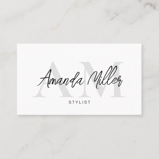 QR Code Modern Minimalistisch Monogram Wit Zilver Visitekaartje (Voorkant)