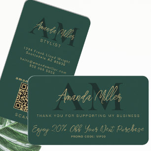 QR Code Modern Minimalistisch Monogram Zwart en Go Kortingskaartje