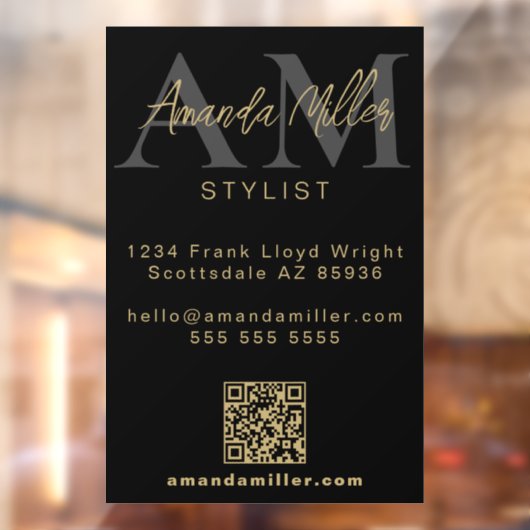 QR Code Modern Minimalistisch Monogram Zwart en Go Raamsticker (Vel 2)