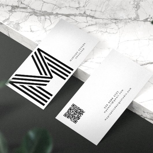 QR code modern minimalistisch zwart-wit monogram Visitekaartje