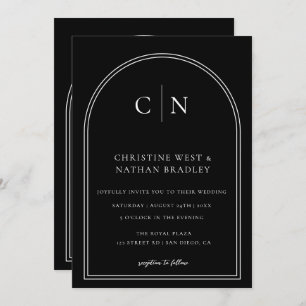 QR Code Modern Monogram Arch Wedding Kaart